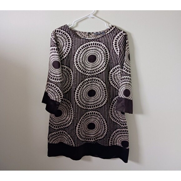 Apt 9 Womens Sheath Mini Dress 3/4 Sleeve Geometric Circle Pattern Brown White M - Picture 1 of 10